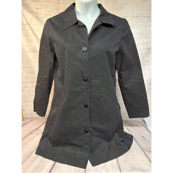 Hearts Of Palm Black White Polka Dot Trench Over Coat Rain Jacket Womens Size 12 - Picture 1 of 6